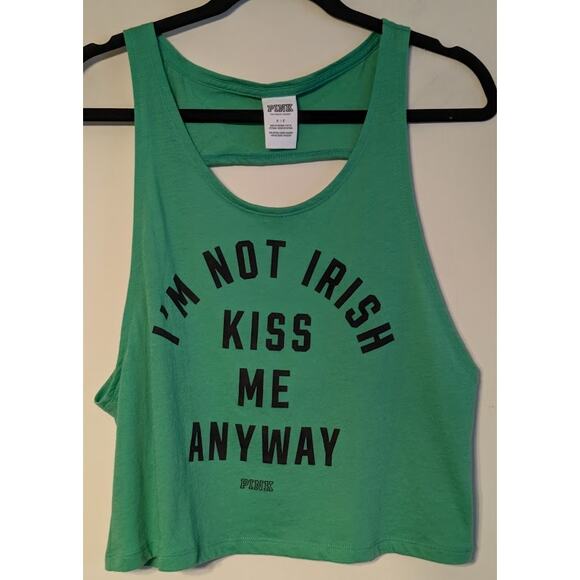 Victoria’s Secret Pink Womens Sz S "I'M NOT IRISH KISS ME ANYWAY" Open Back Tank - Picture 1 of 4